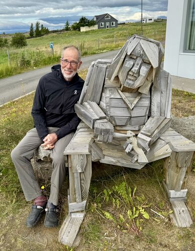 Wooden troll sculpture built out of reclaimed timber/planks